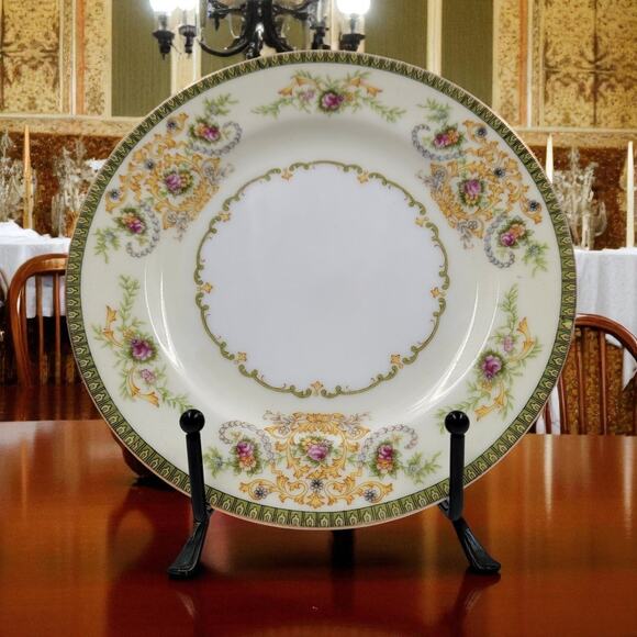 P B Charm Bread & Butter Plate 6 3/8" Floral Scroll Gold Green Trim 1950 - 1960s - Picture 1 of 4